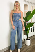 Trendy Bliss Chambray Corset Tank Top - FINAL SALE - Madison and Mallory