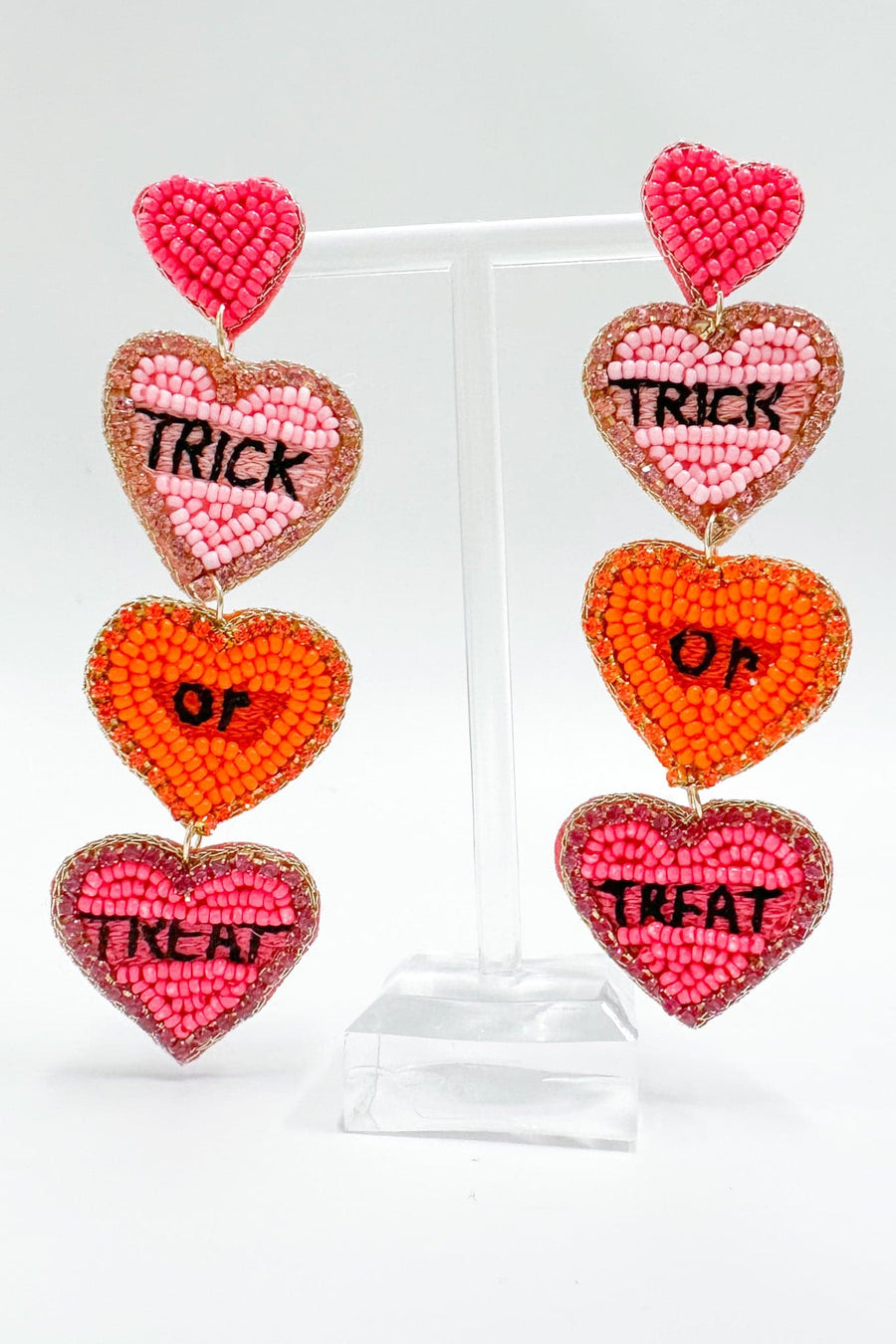 Pink Trick or Treat Beaded Heart Drop Earrings - Madison and Mallory