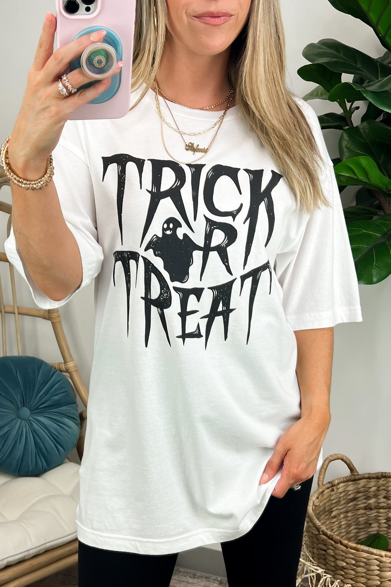 White / S Trick or Treat Oversized Graphic Tee - FINAL SALE - Madison and Mallory