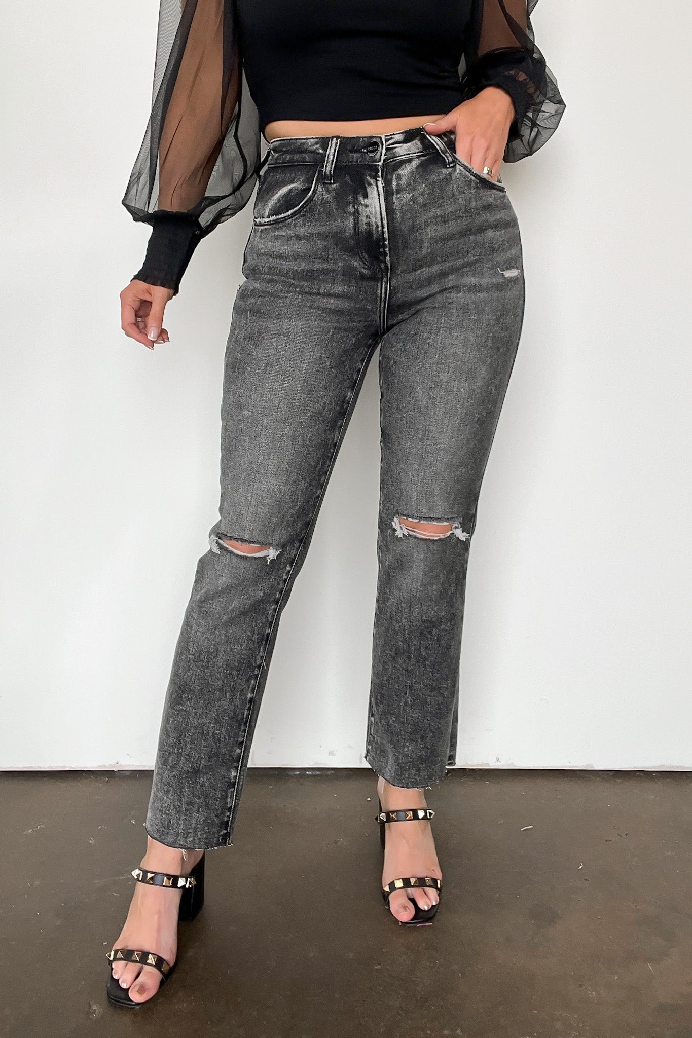 Trisda High Rise Ankle Straight Distressed Jeans - Madison and Mallory