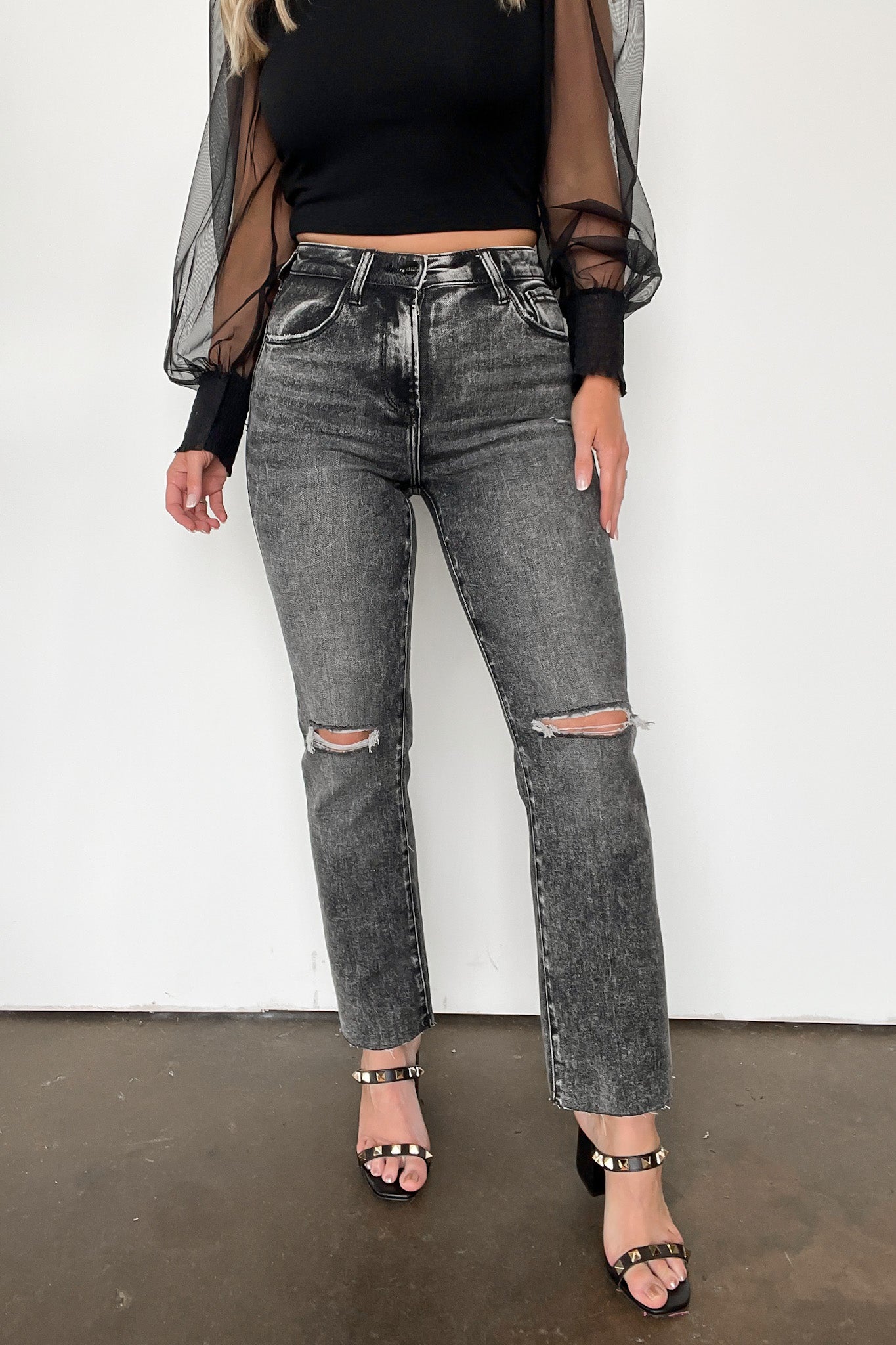  Trisda High Rise Ankle Straight Distressed Jeans - Madison and Mallory