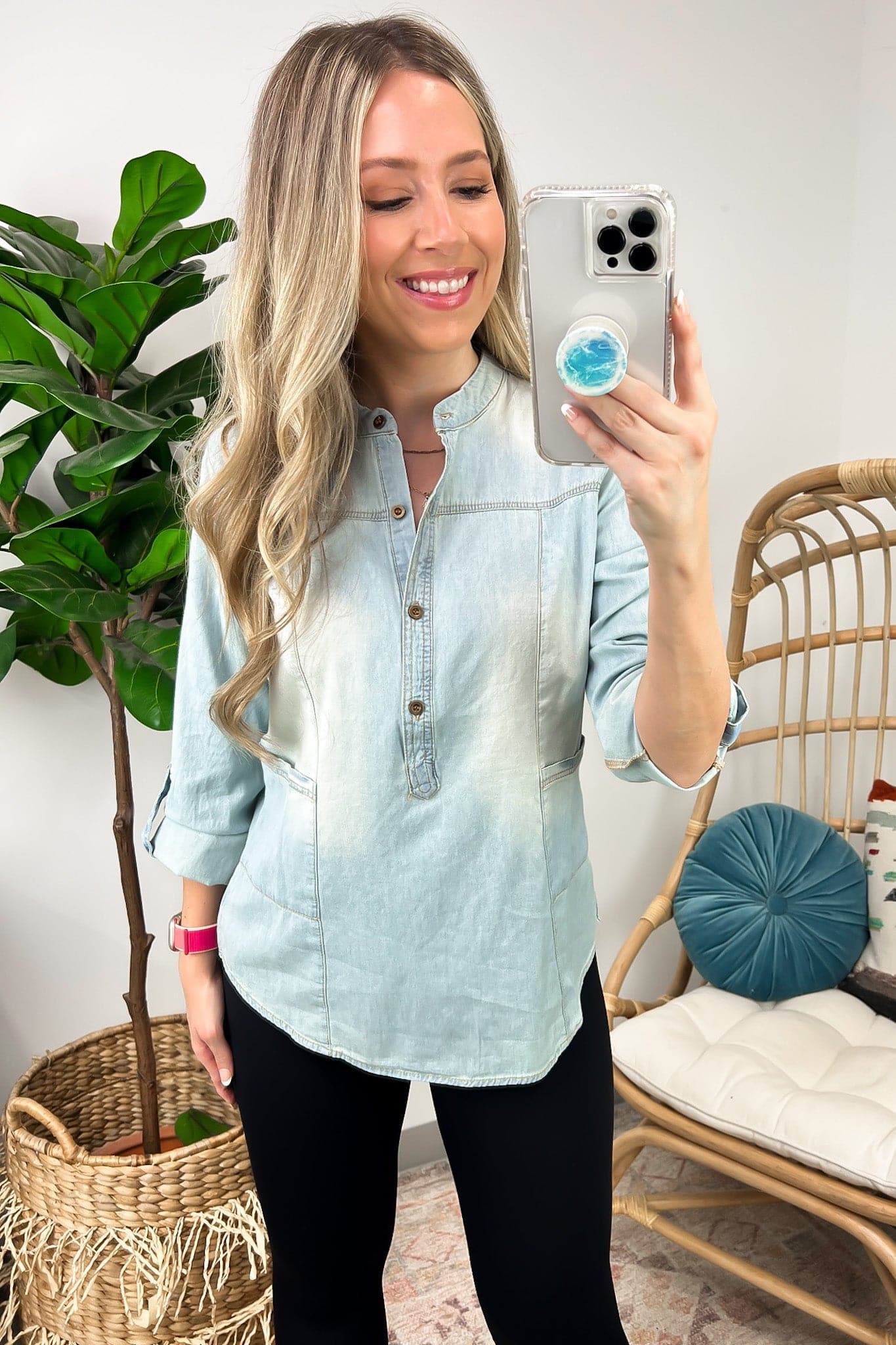  Tristyn Button Up Washed Denim Top - FINAL SALE - Madison and Mallory