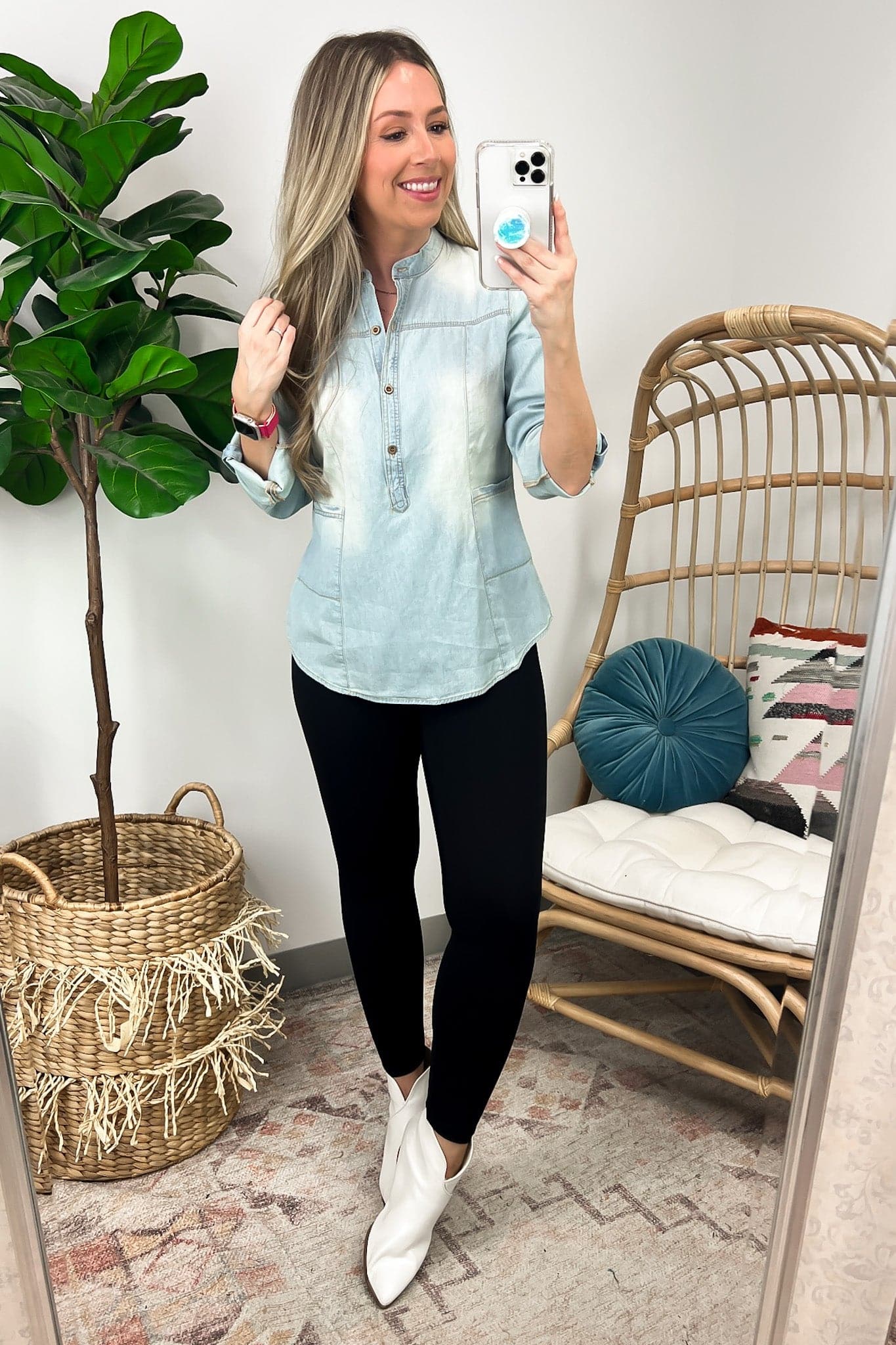  Tristyn Button Up Washed Denim Top - FINAL SALE - Madison and Mallory