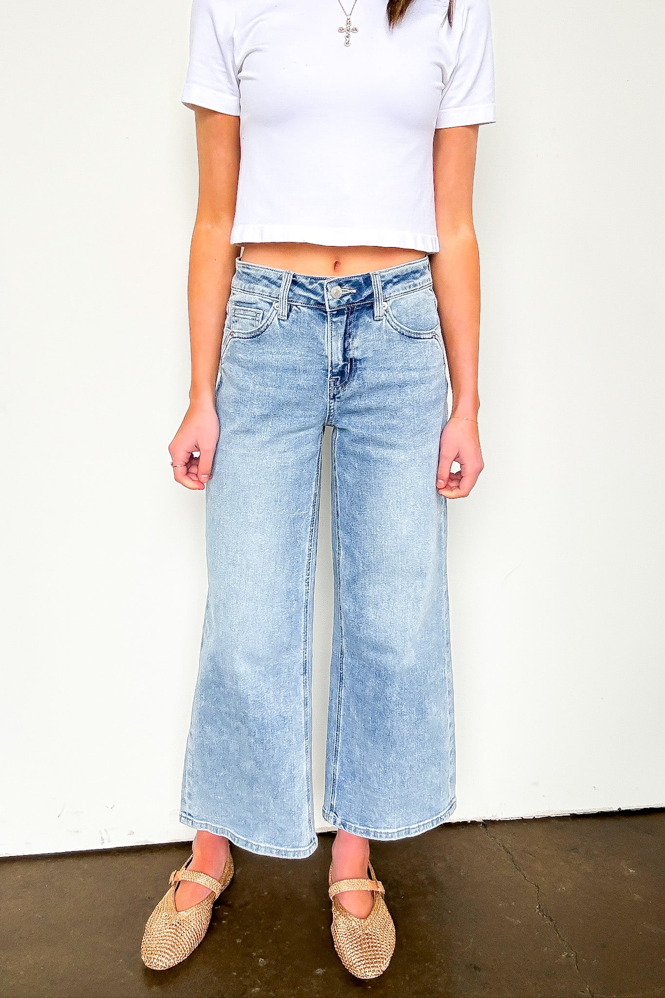 True Ease Mid Rise Wide Leg Crop Jeans - Madison and Mallory