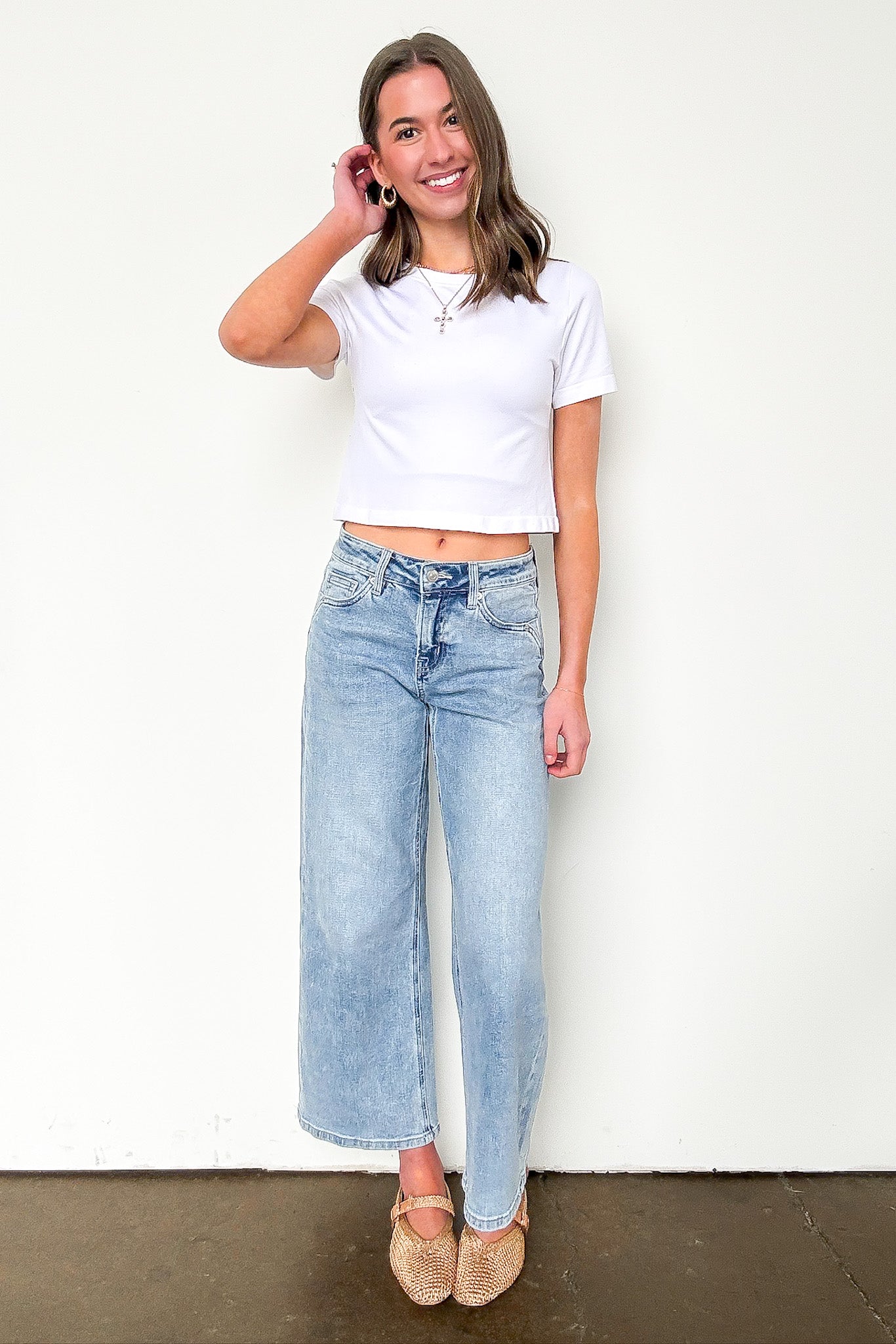 True Ease Mid Rise Wide Leg Crop Jeans - Madison and Mallory