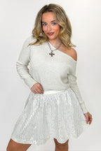Twilight Spark One Shoulder Sequin Metallic Knit Sweater - FINAL SALE - Madison and Mallory