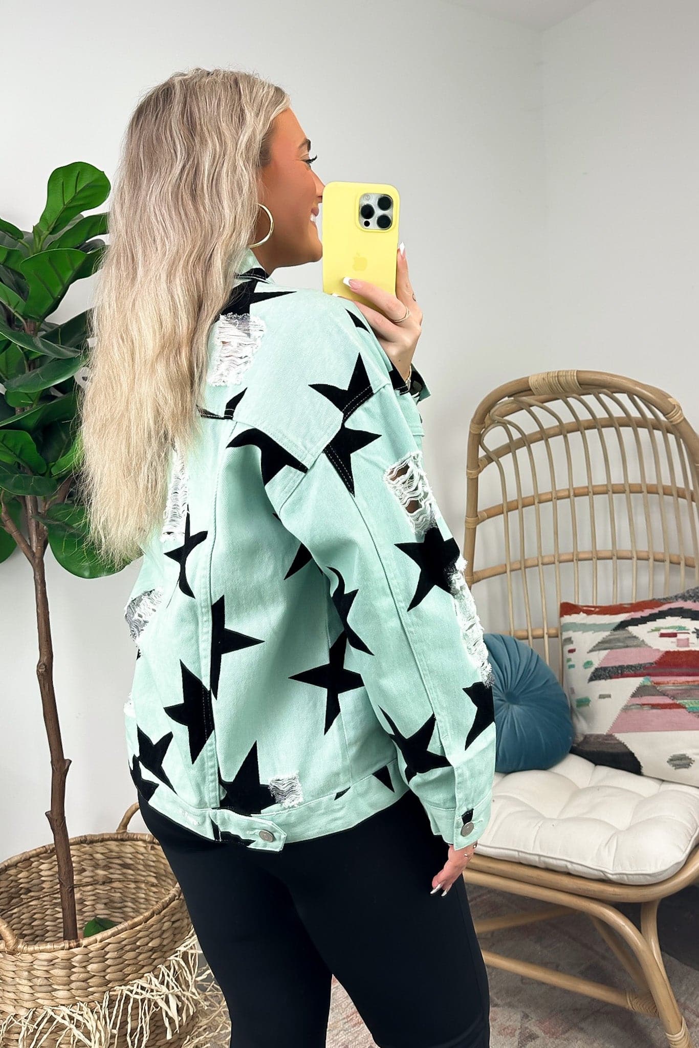  Twinkle Twinkle Star Print Distressed Denim Jacket - Madison and Mallory
