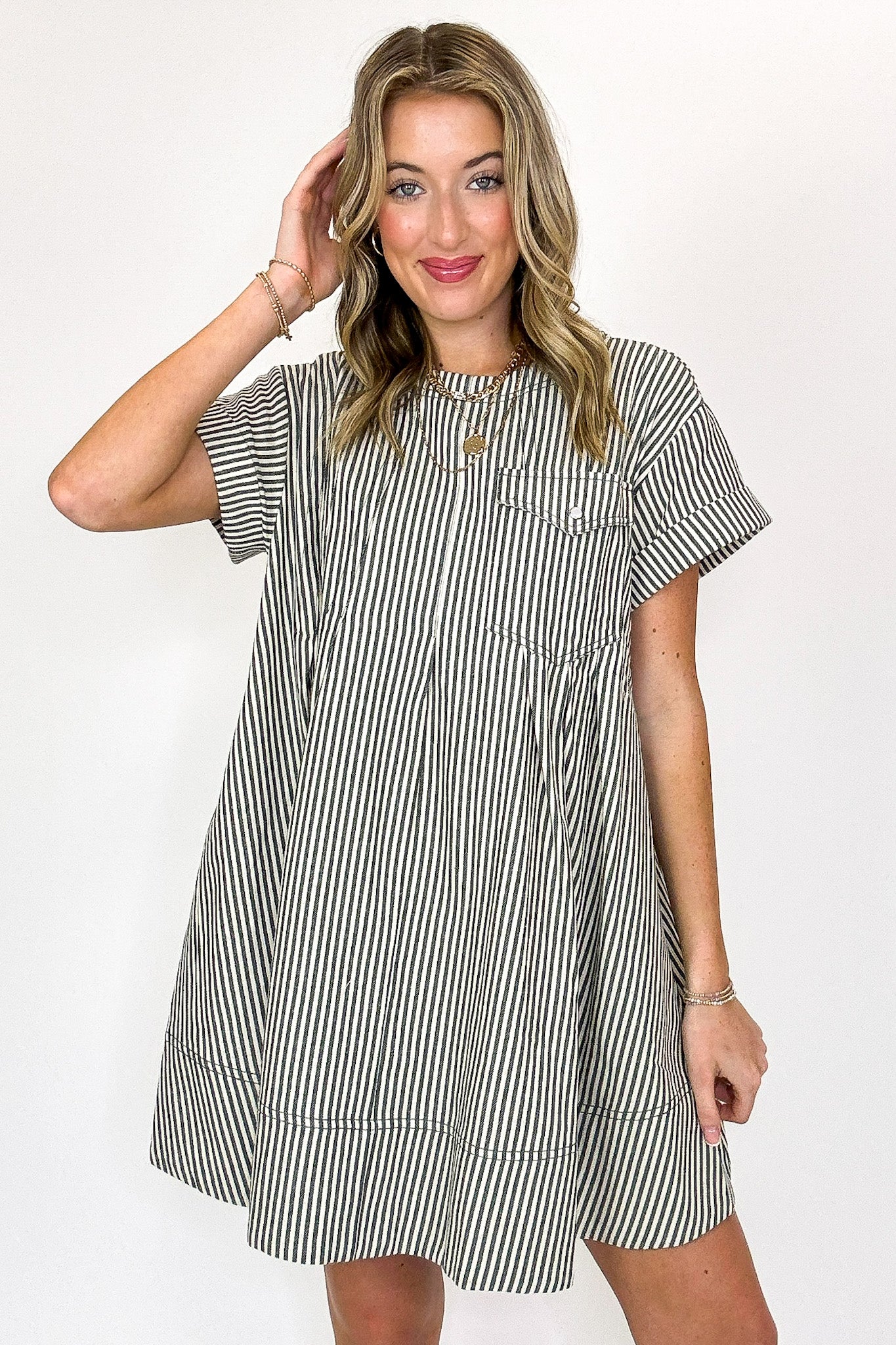 Twirl Lines Stripe Swing Short Dress - Madison and Mallory
