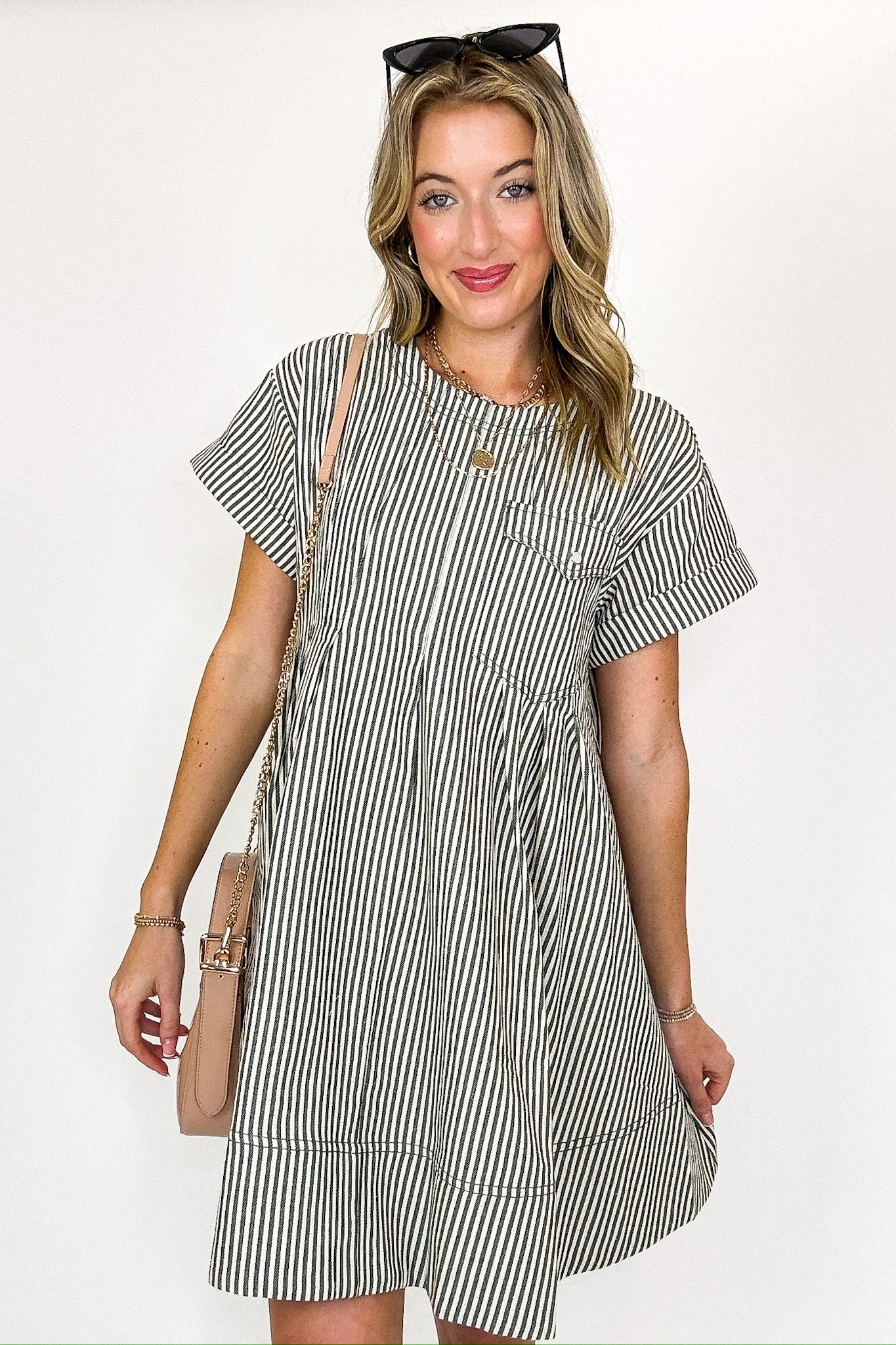 Twirl Lines Stripe Swing Short Dress - Madison and Mallory
