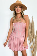 Pink / S Two Steppin' Embroidered Dress - FINAL SALE - Madison and Mallory