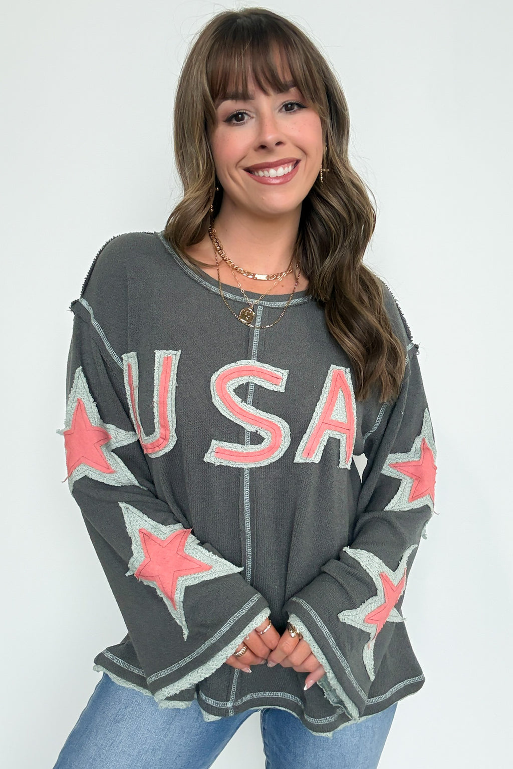 USA Star Graphic Patch Pullover - Madison and Mallory