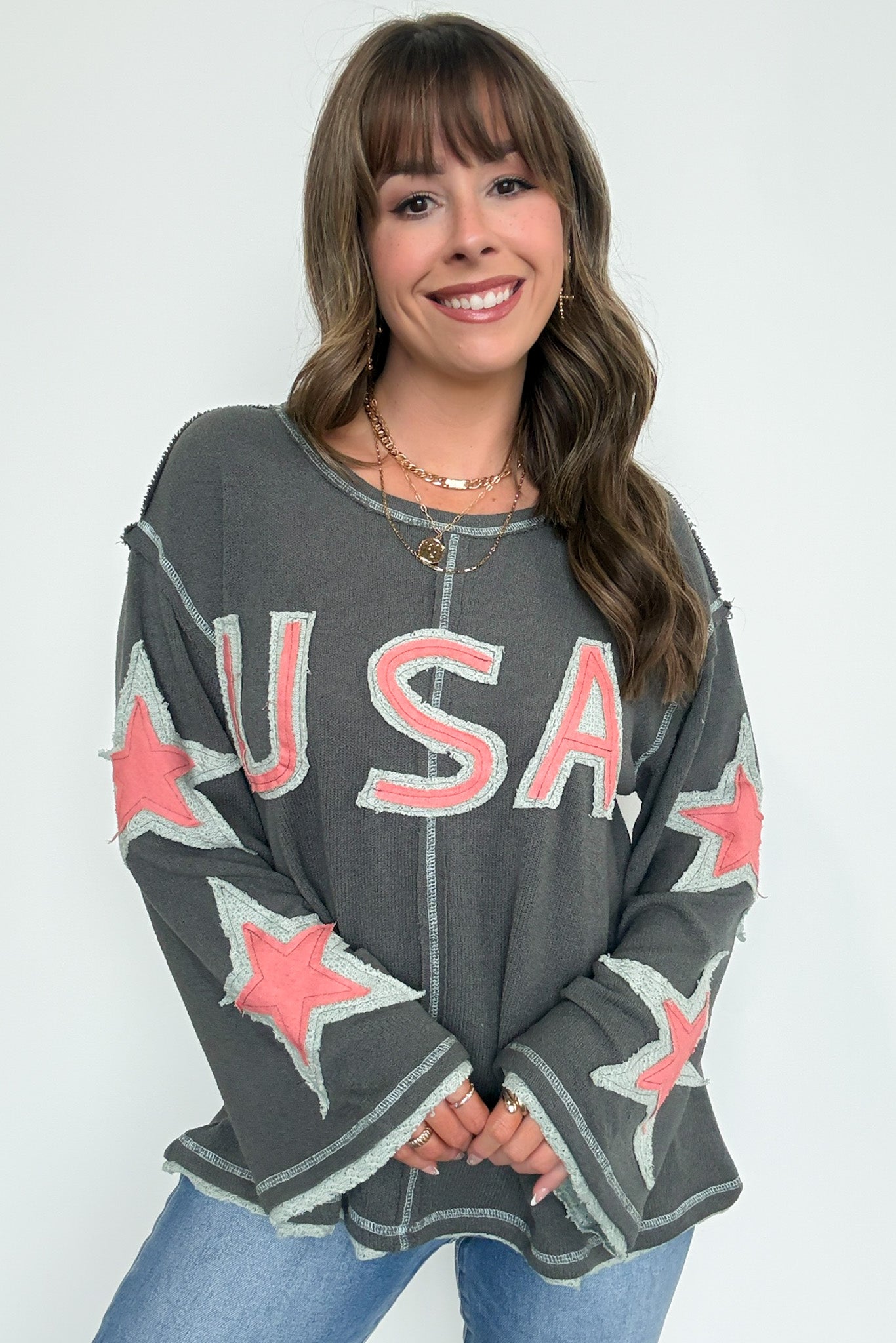USA Star Graphic Patch Pullover - Madison and Mallory