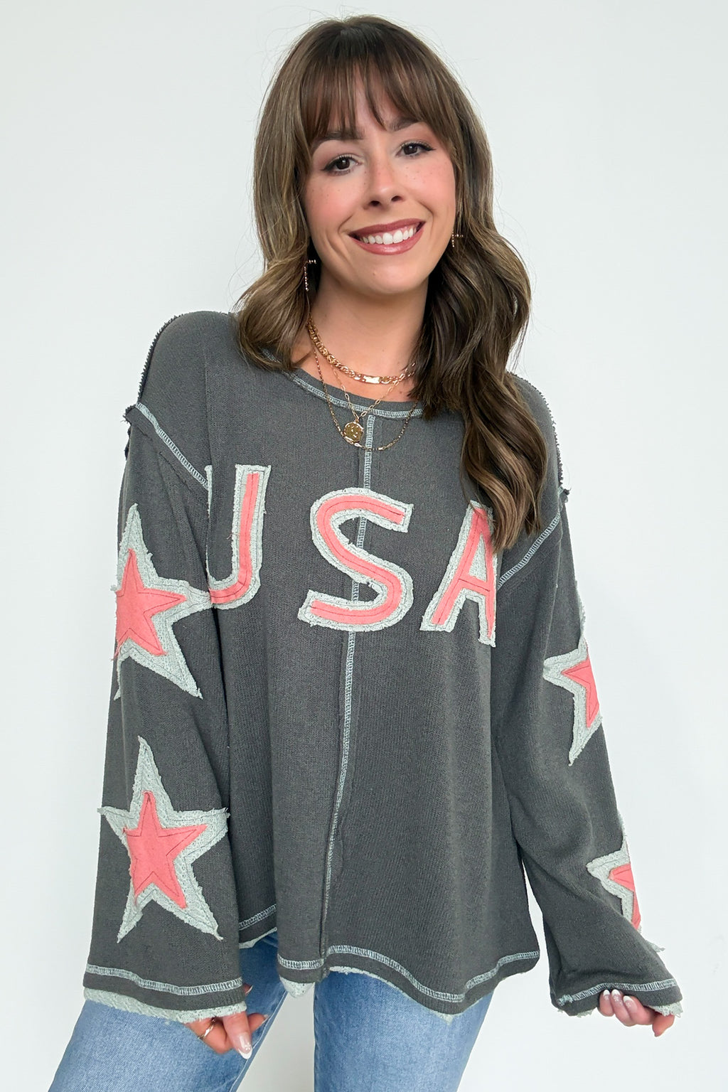 USA Star Graphic Patch Pullover - Madison and Mallory