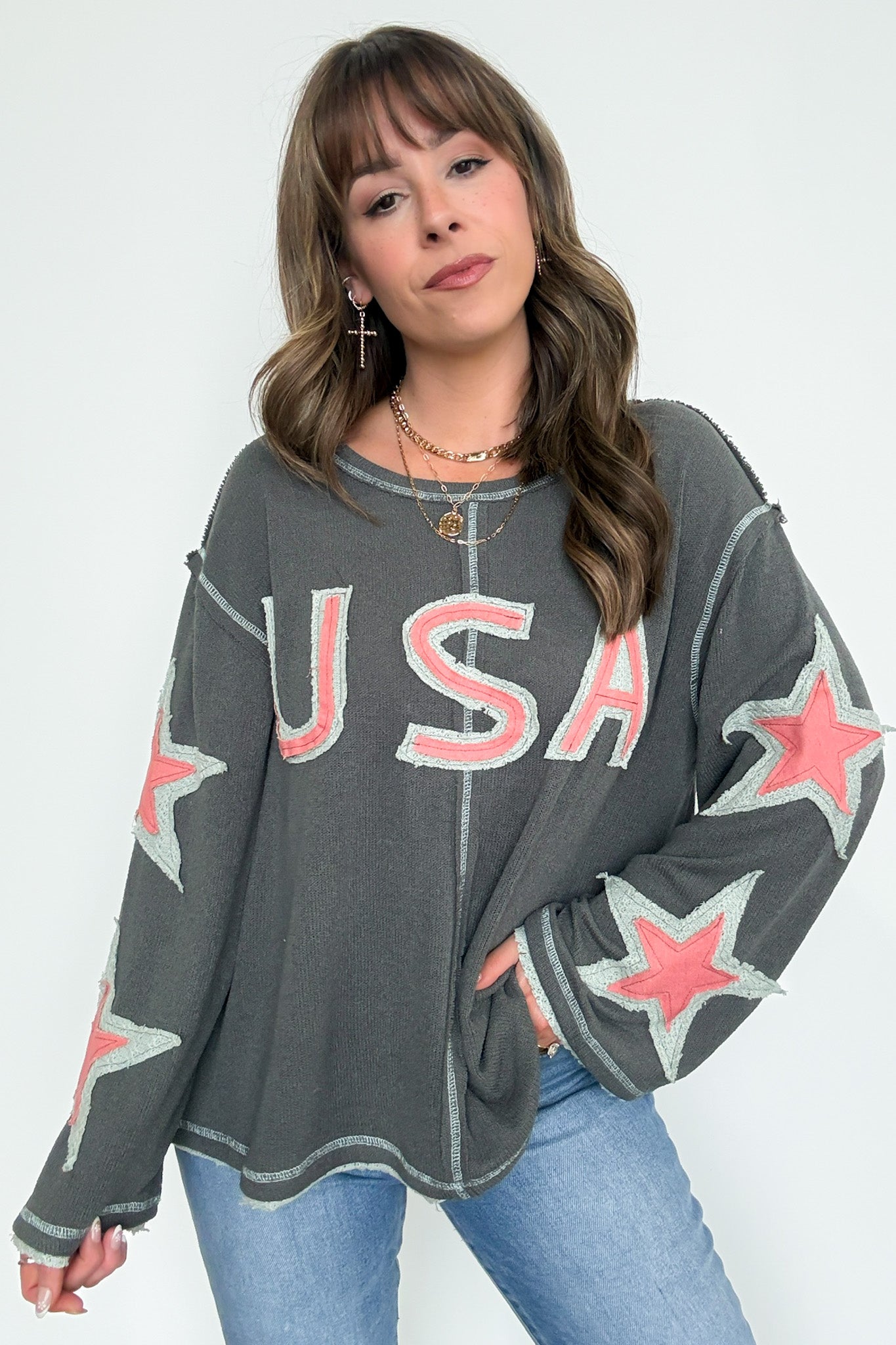  USA Star Graphic Patch Pullover - Madison and Mallory