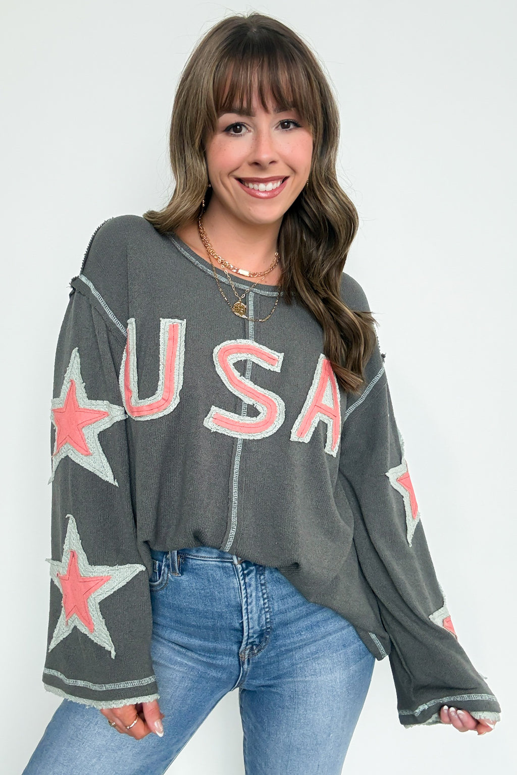 USA Star Graphic Patch Pullover - Madison and Mallory