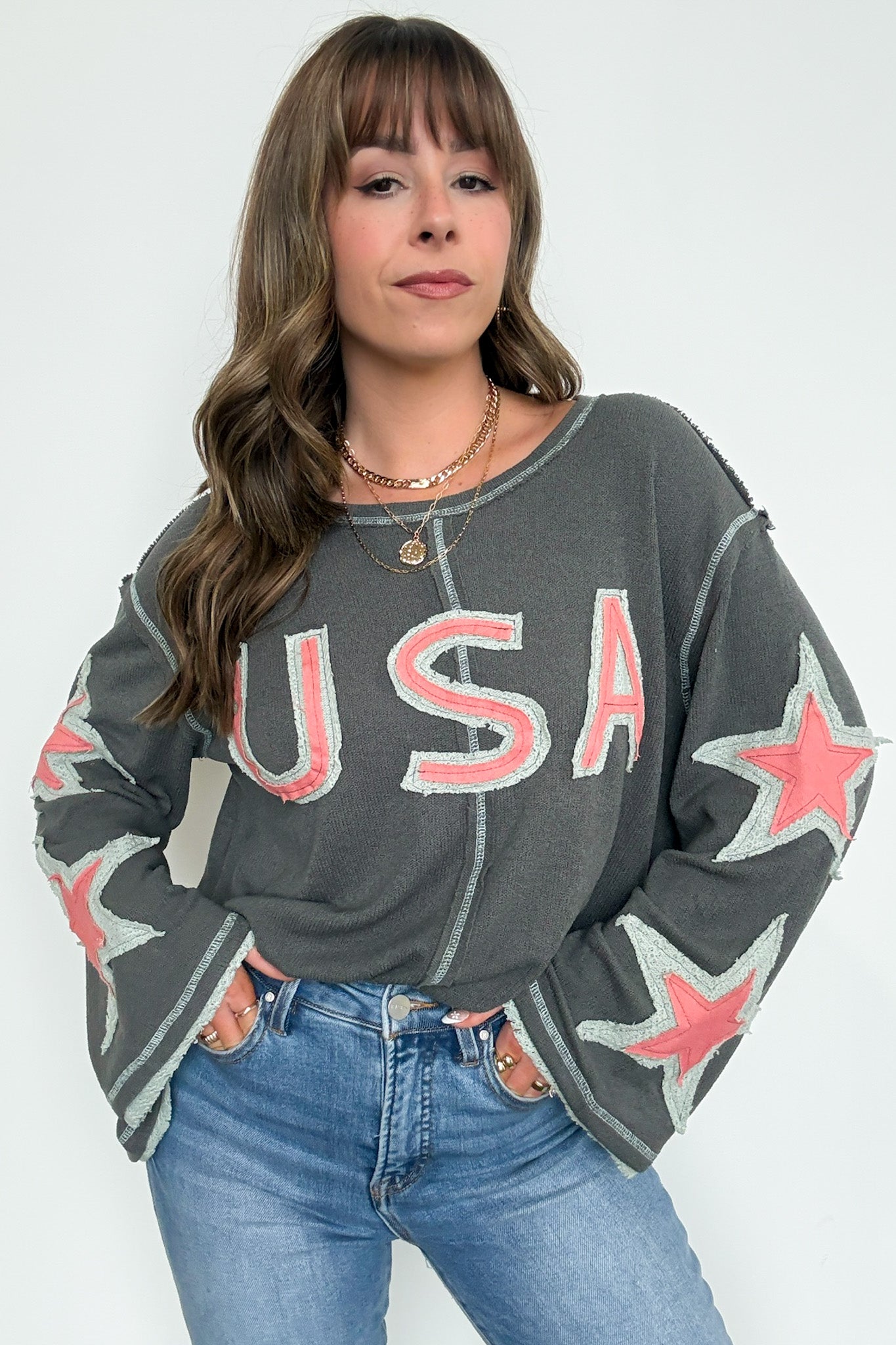 USA Star Graphic Patch Pullover - Madison and Mallory