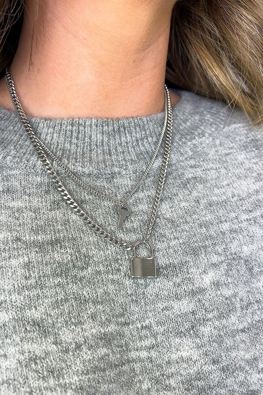 Silver Under Lock and Key Layered Necklace - BACK IN STOCK - Madison and Mallory