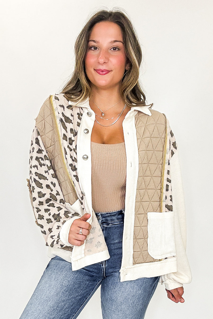 Untamed Edge Animal Print Contrast Shacket - Madison and Mallory