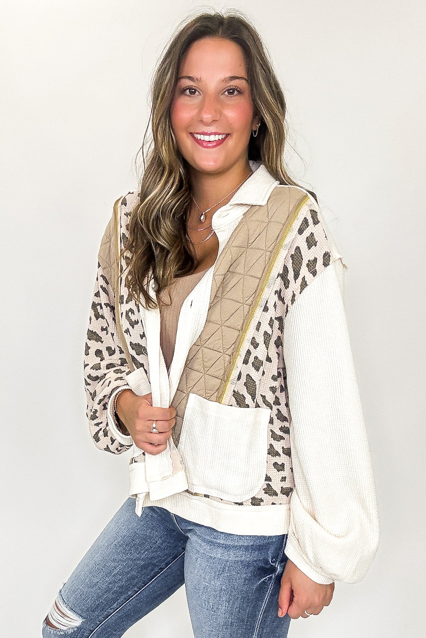 Untamed Edge Animal Print Contrast Shacket - Madison and Mallory