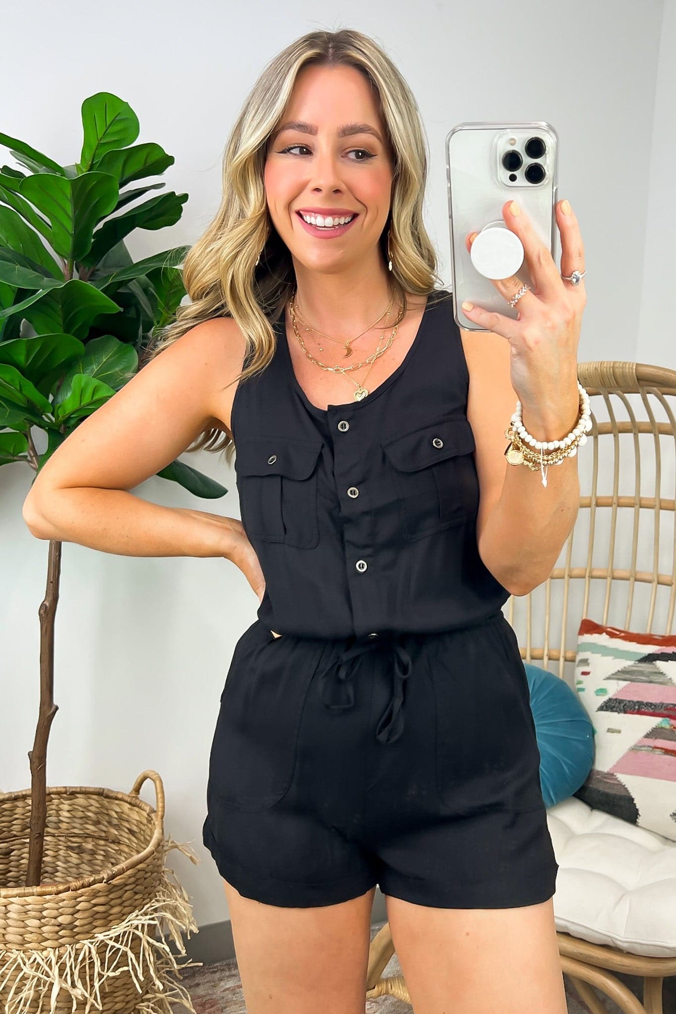  Upgraded Aesthetic Cargo Pocket Button Romper - Madison and Mallory