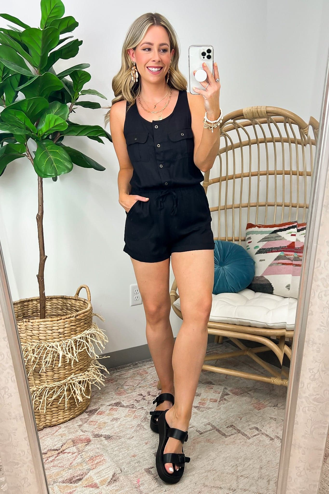  Upgraded Aesthetic Cargo Pocket Button Romper - Madison and Mallory
