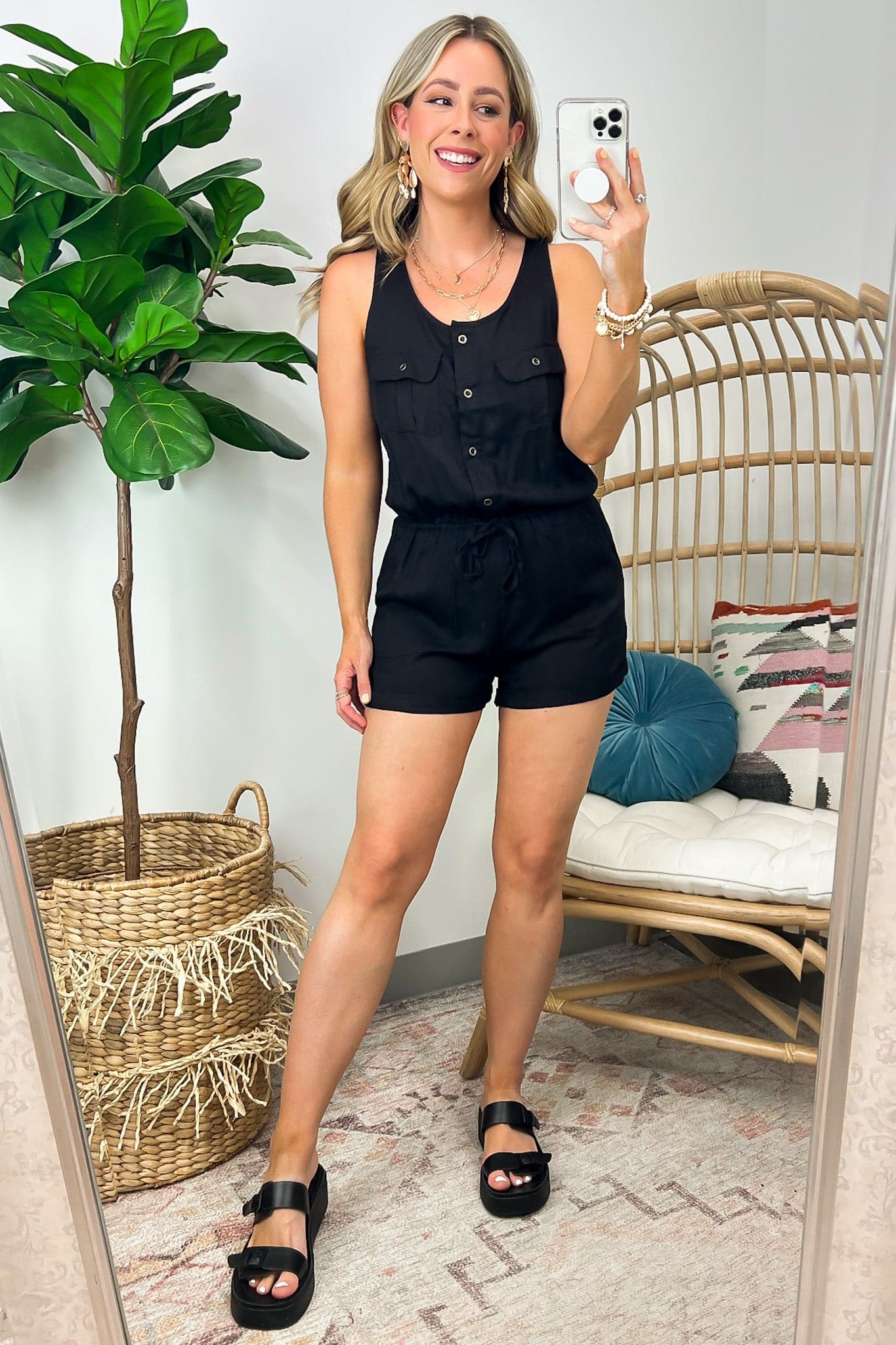  Upgraded Aesthetic Cargo Pocket Button Romper - FINAL SALE - Madison and Mallory
