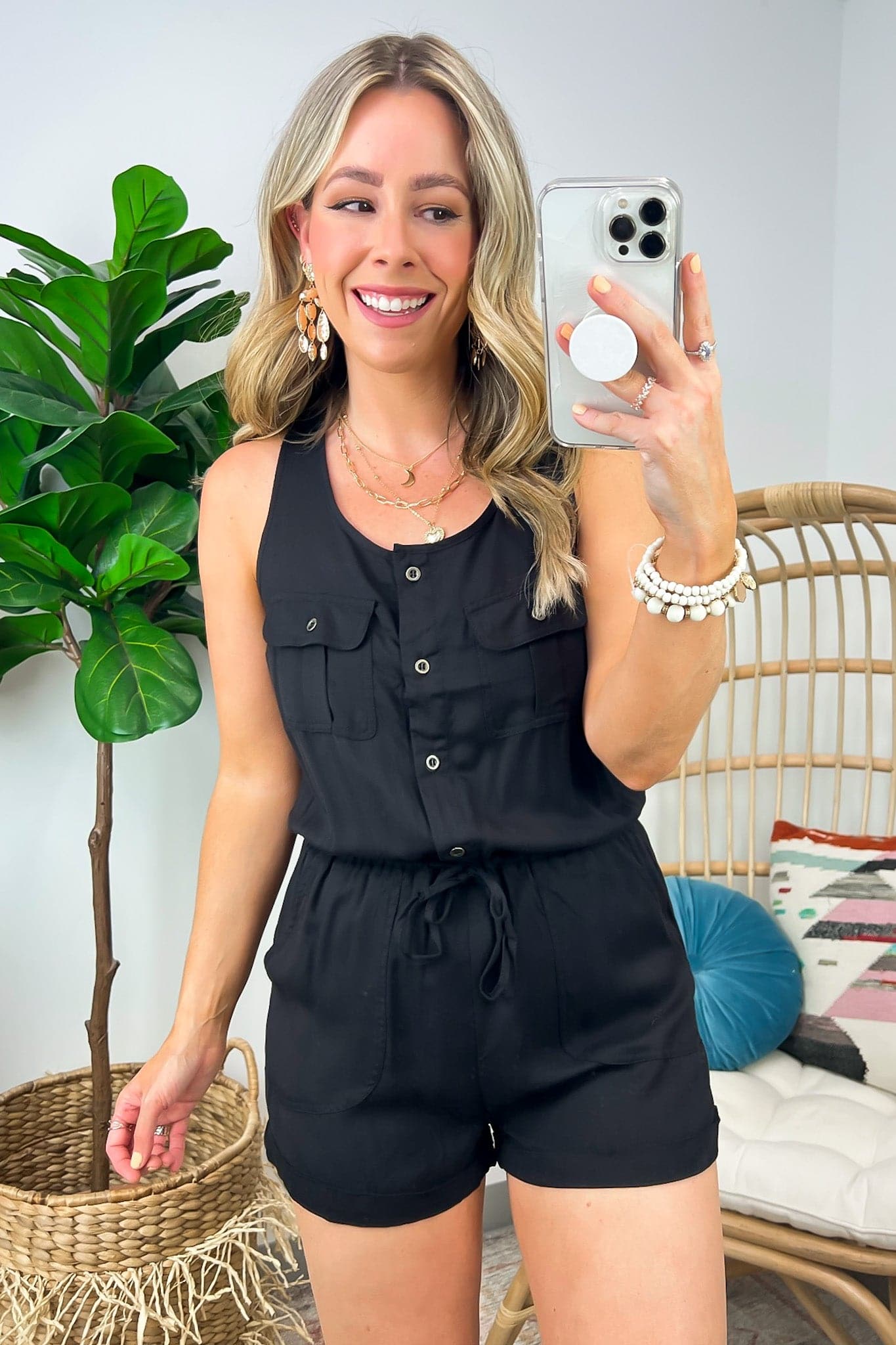 S / Midnight Upgraded Aesthetic Cargo Pocket Button Romper - FINAL SALE - Madison and Mallory