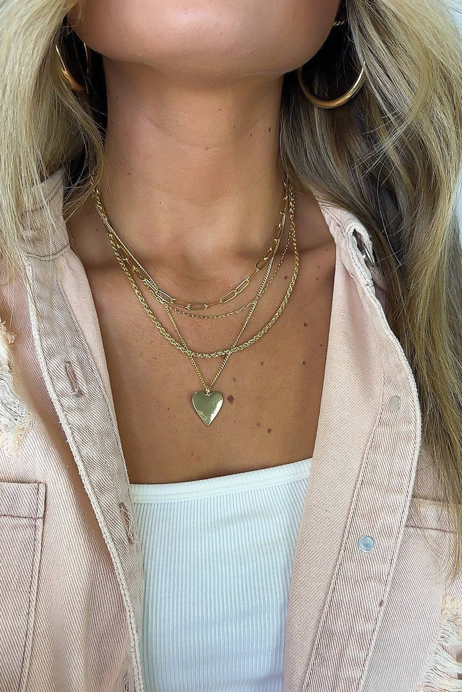 Gold Upgraded Event Heart and Chain Layered Necklace - Madison and Mallory