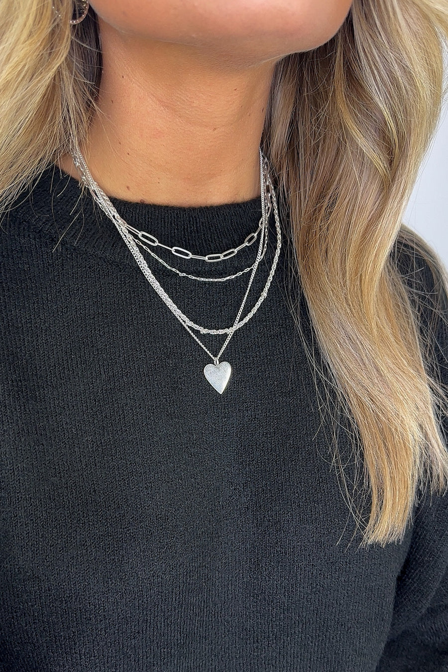 Silver Upgraded Event Heart and Chain Layered Necklace - Madison and Mallory