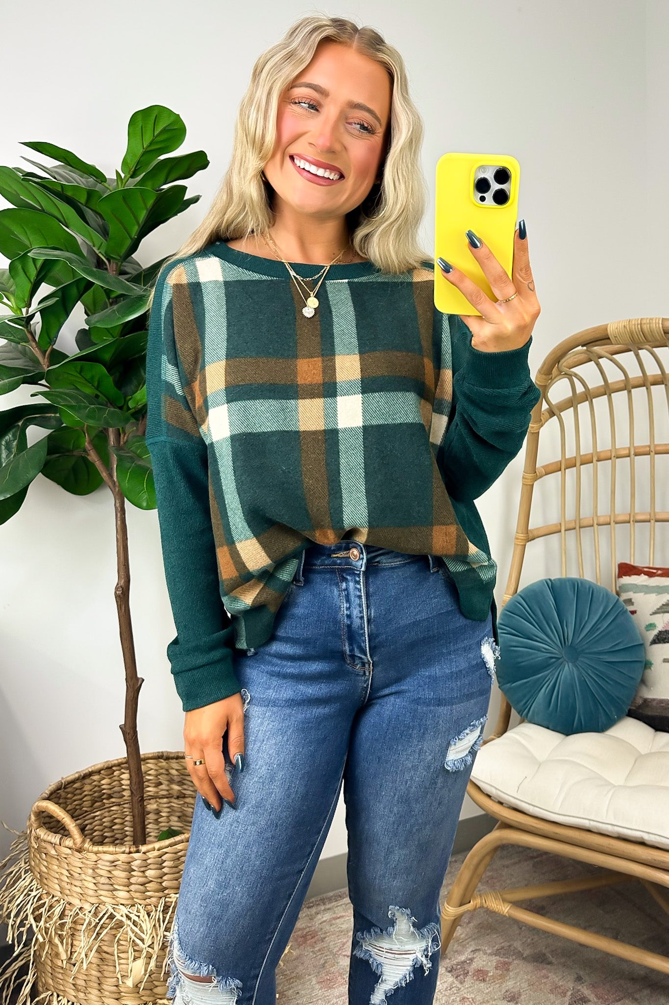  Upscale Energy Plaid Terry Knit Top - Madison and Mallory