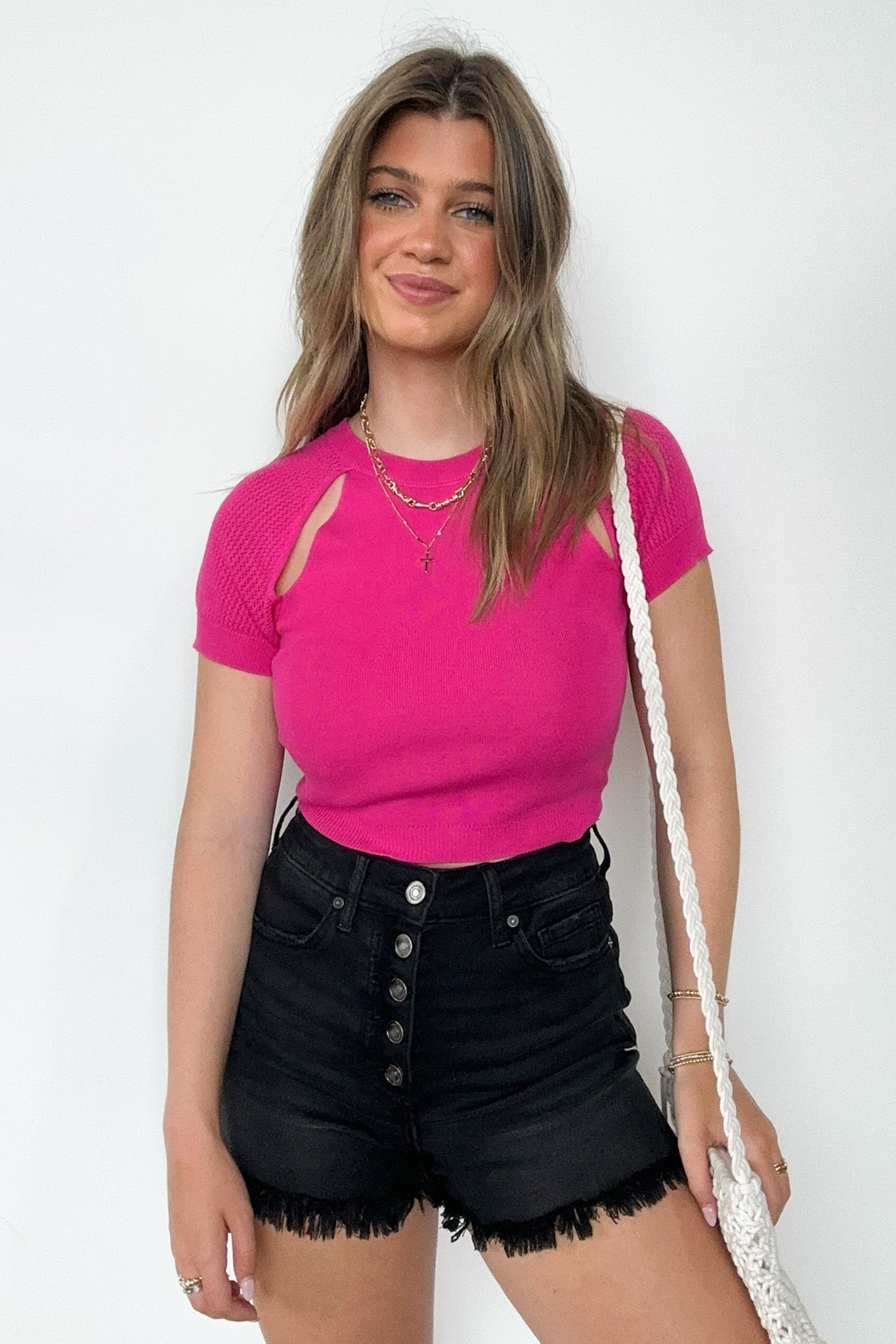  Upscale Pose Short Sleeve Cutout Top - FINAL SALE - Madison and Mallory
