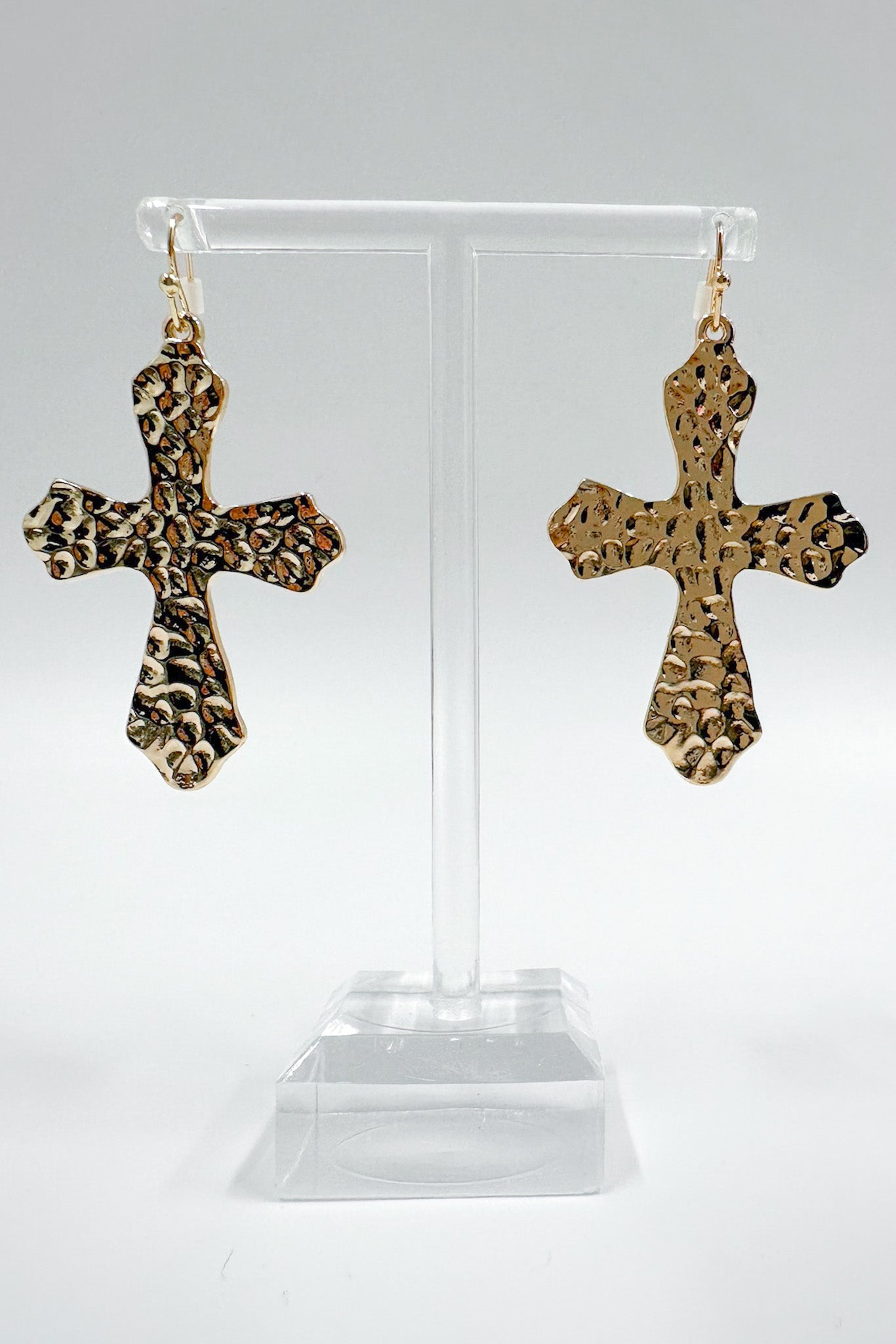 Gold Upscale Vision Hammered Cross Earrings - Madison and Mallory
