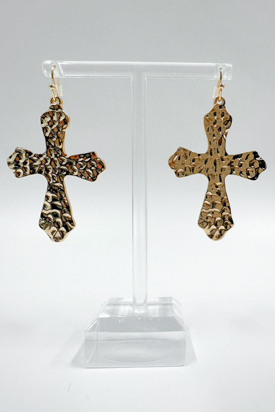 Gold Upscale Vision Hammered Cross Earrings - Madison and Mallory