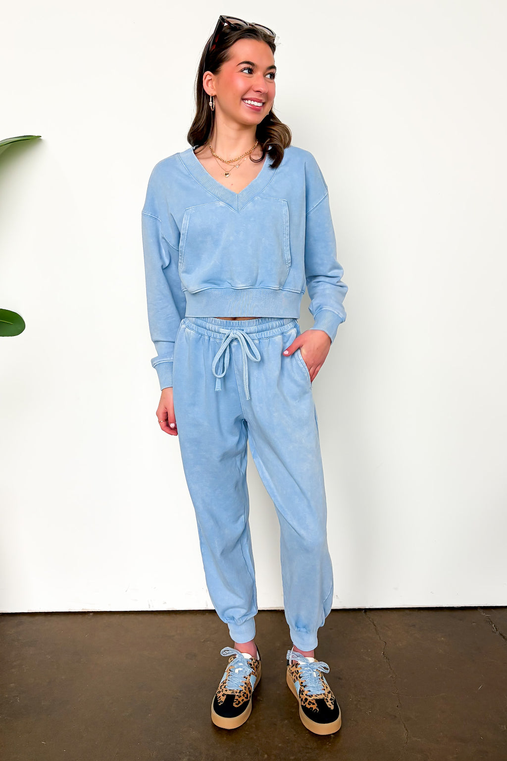 Urban Ease Mineral Wash V-Neck Pullover - Madison and Mallory