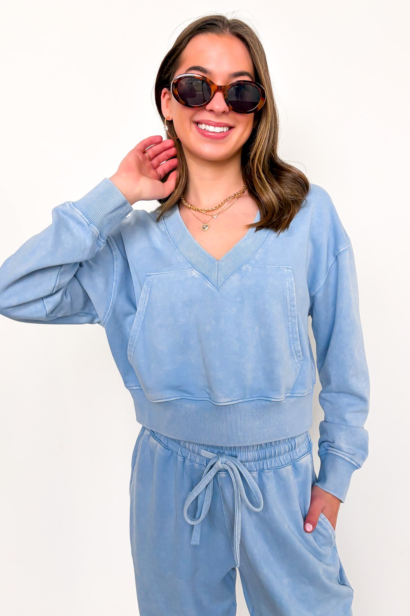 Urban Ease Mineral Wash V-Neck Pullover - Madison and Mallory