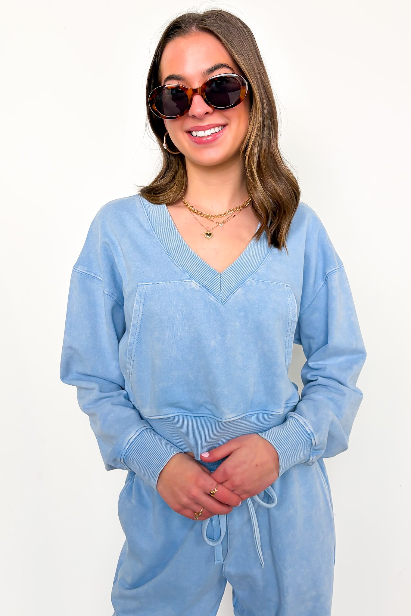 Urban Ease Mineral Wash V-Neck Pullover - Madison and Mallory