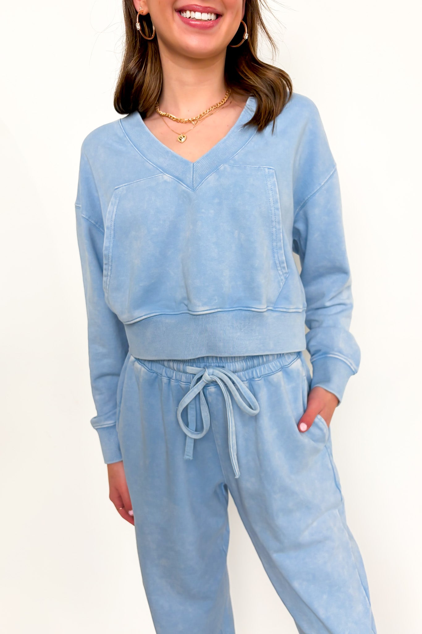 Urban Ease Mineral Wash V-Neck Pullover - Madison and Mallory