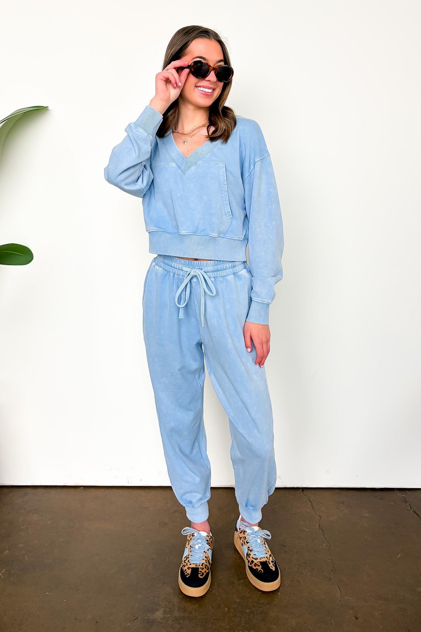 Urban Ease Mineral Wash V-Neck Pullover - Madison and Mallory