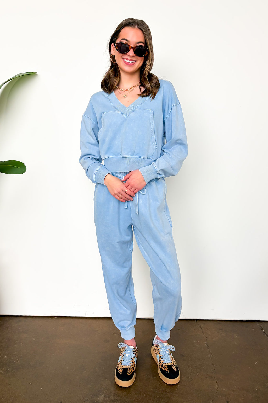 Urban Ease Mineral Wash V-Neck Pullover - Madison and Mallory