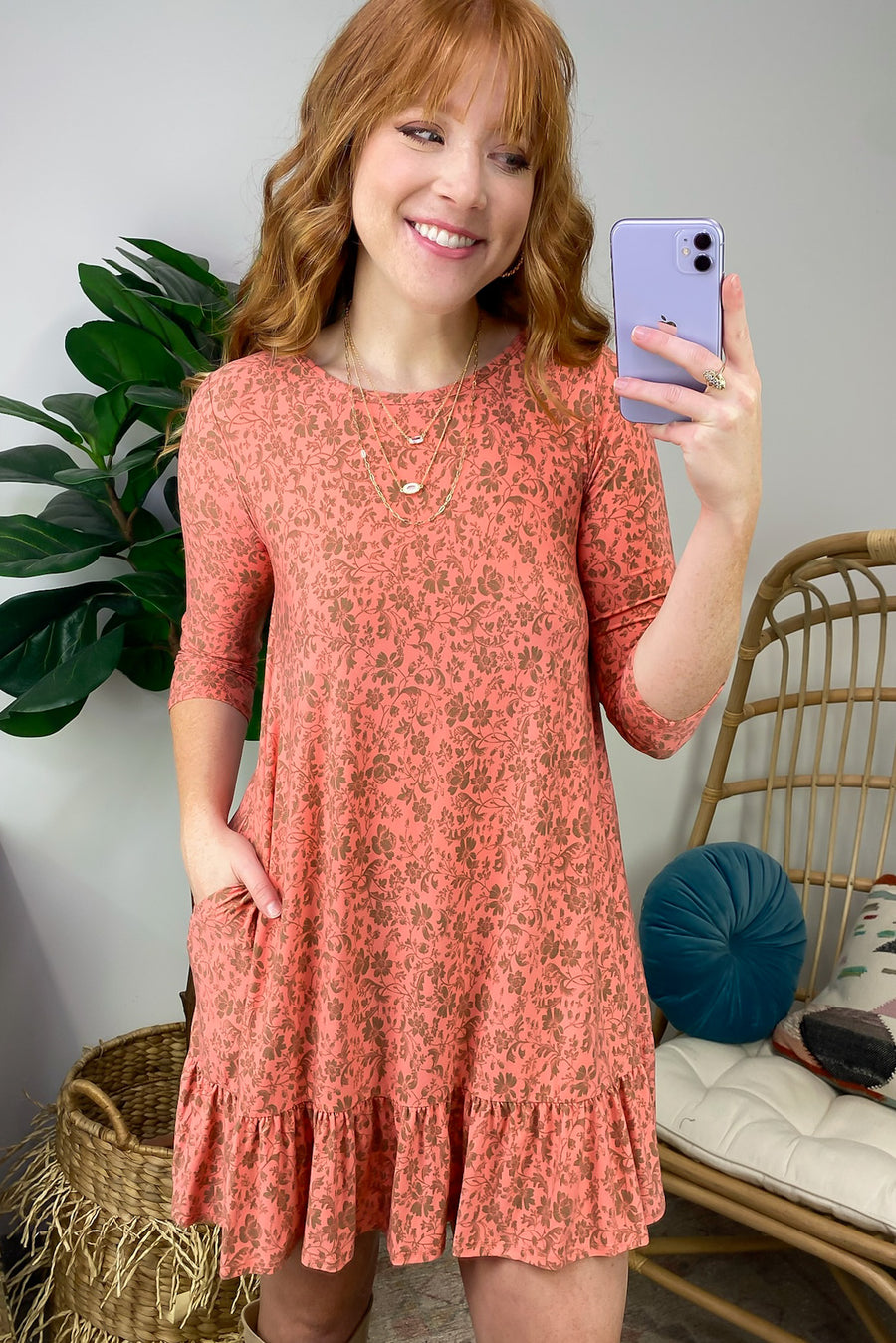 Coral / S Valiant Charmer Cutout Floral Flounce Hem Dress - Madison and Mallory