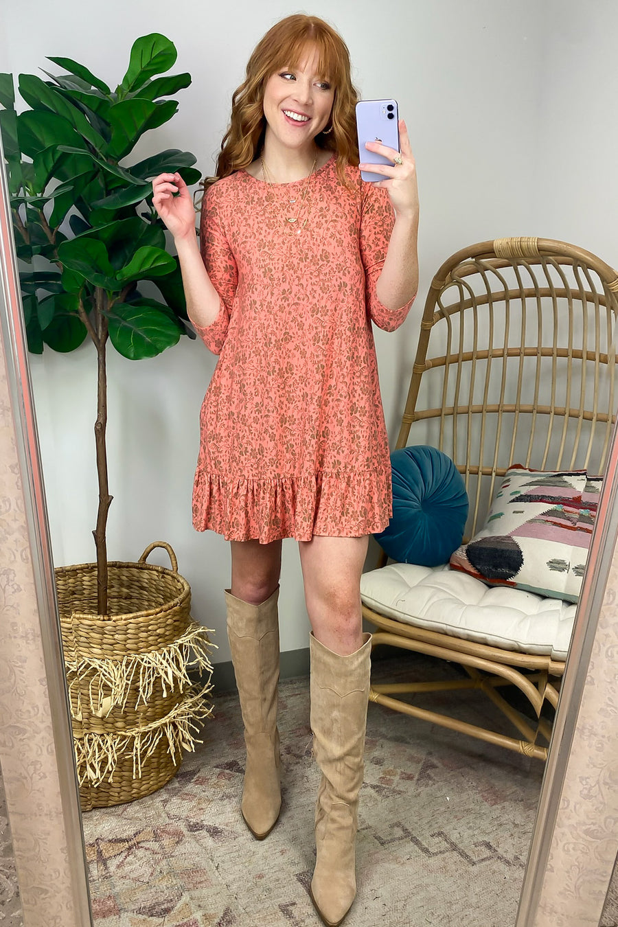  Valiant Charmer Cutout Floral Flounce Hem Dress - Madison and Mallory