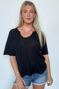 Black / S Varnie Knit U-Neck Pocket Top - FINAL SALE - Madison and Mallory