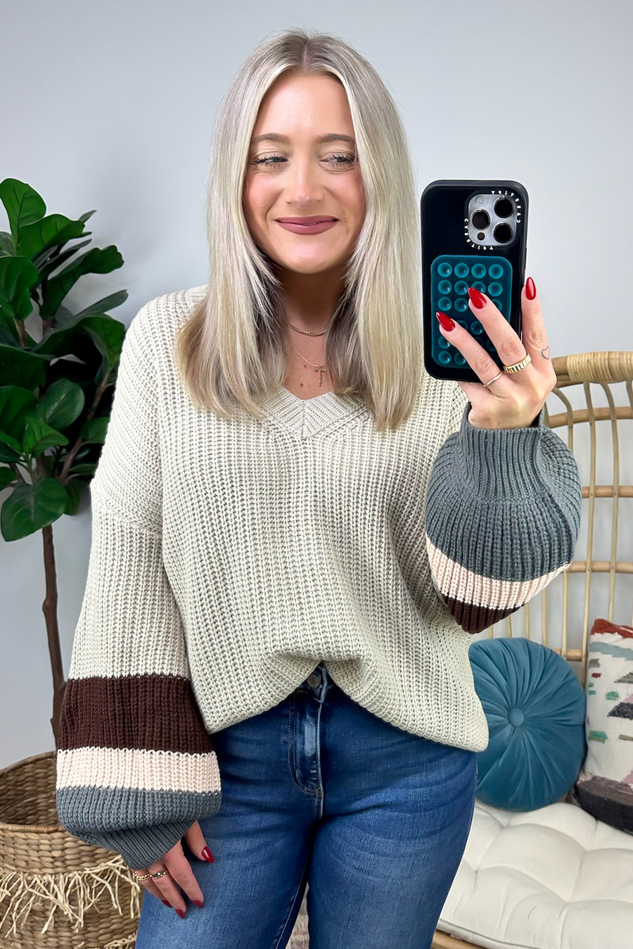  Velaris Color Block Puff Sleeve Sweater - FINAL SALE - Madison and Mallory