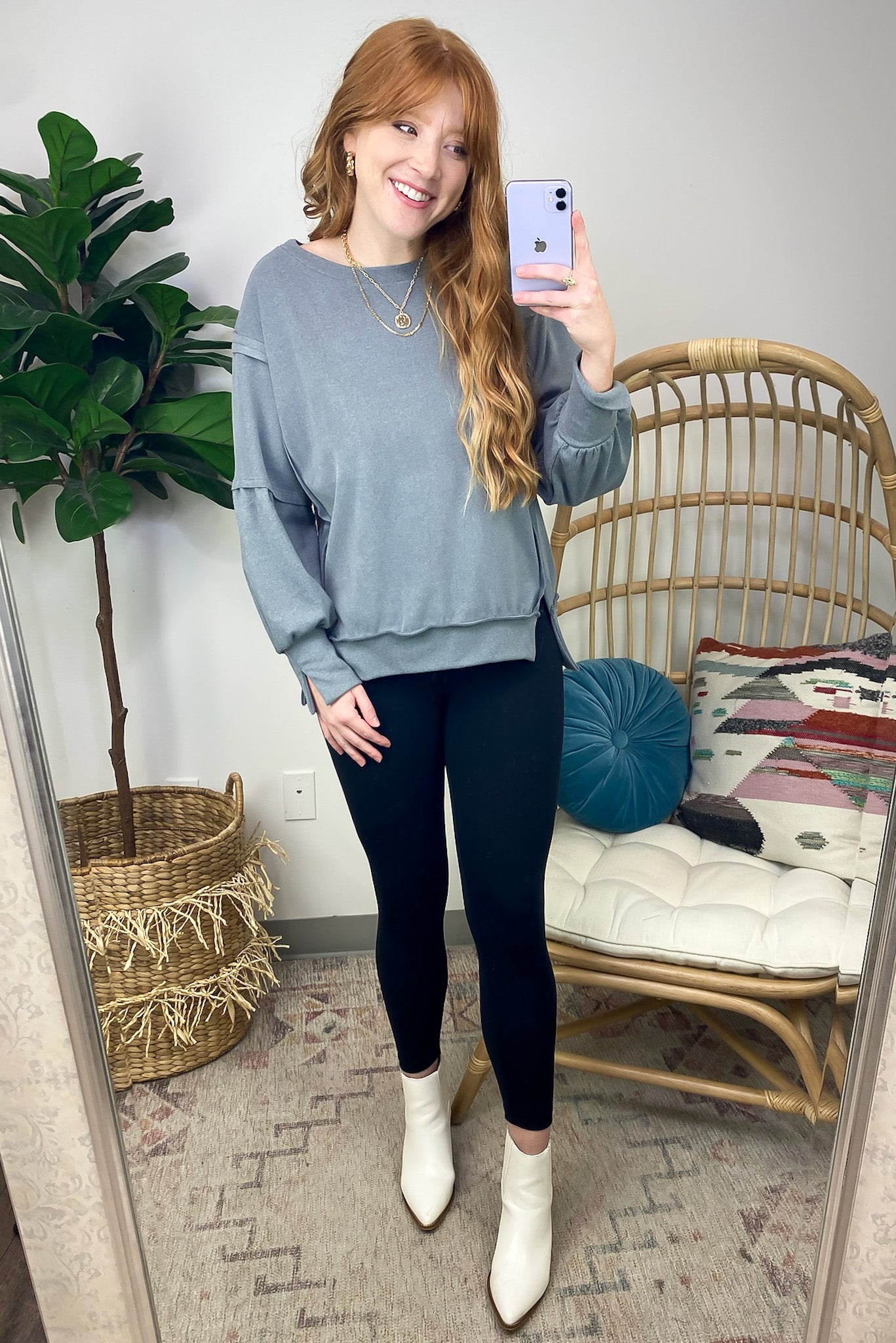  Velia Side Slit Raw Edge Relaxed Pullover - Madison and Mallory
