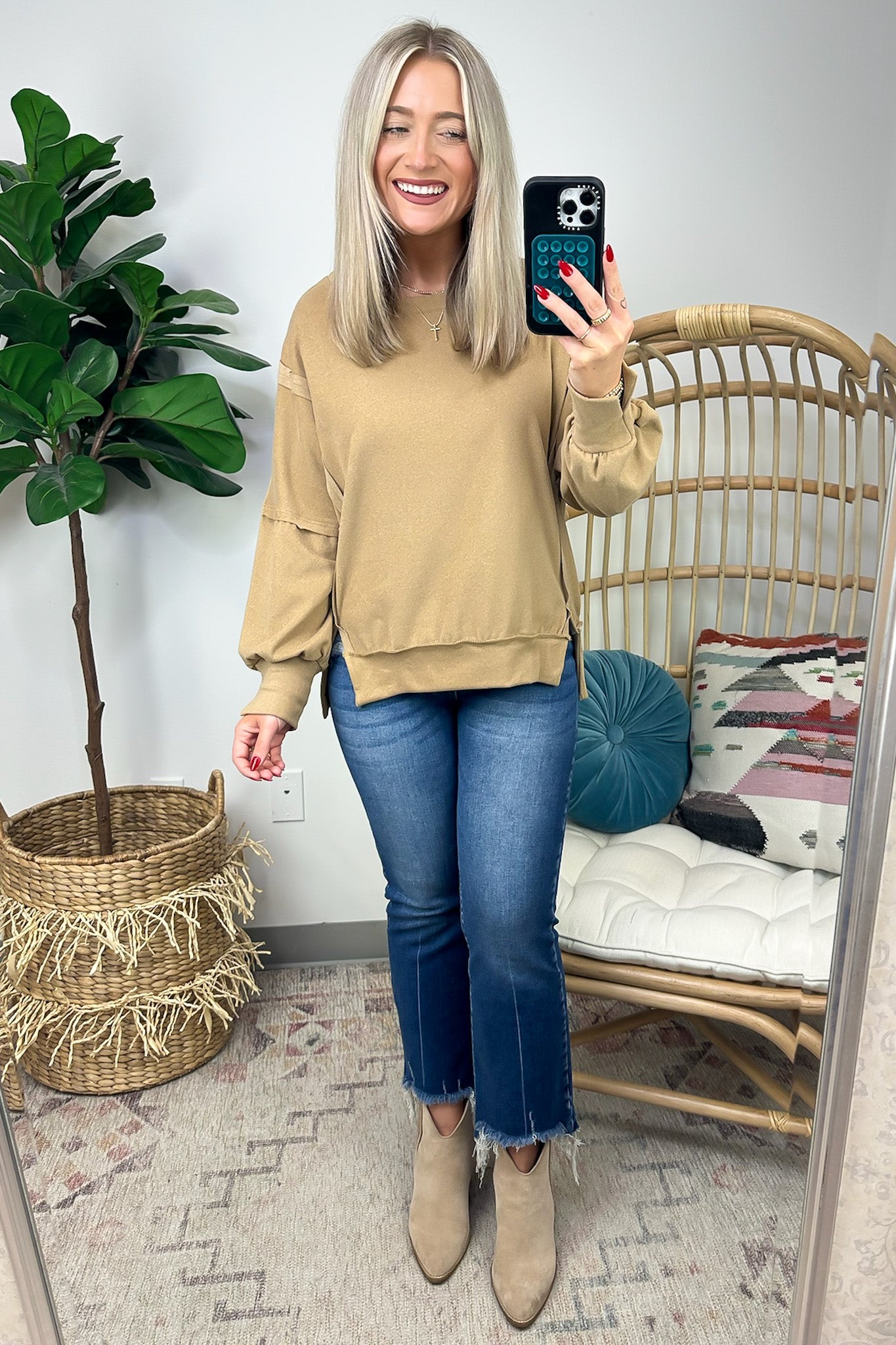  Velia Side Slit Raw Edge Relaxed Pullover - Madison and Mallory