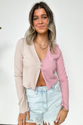 Pink / S Verenna Color Block Button Cardigan - FINAL SALE - Madison and Mallory