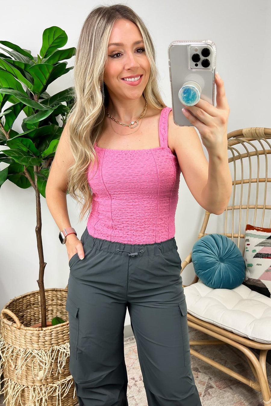 Pink / S Versatile Energy Textured Sleeveless Bodysuit - Madison and Mallory