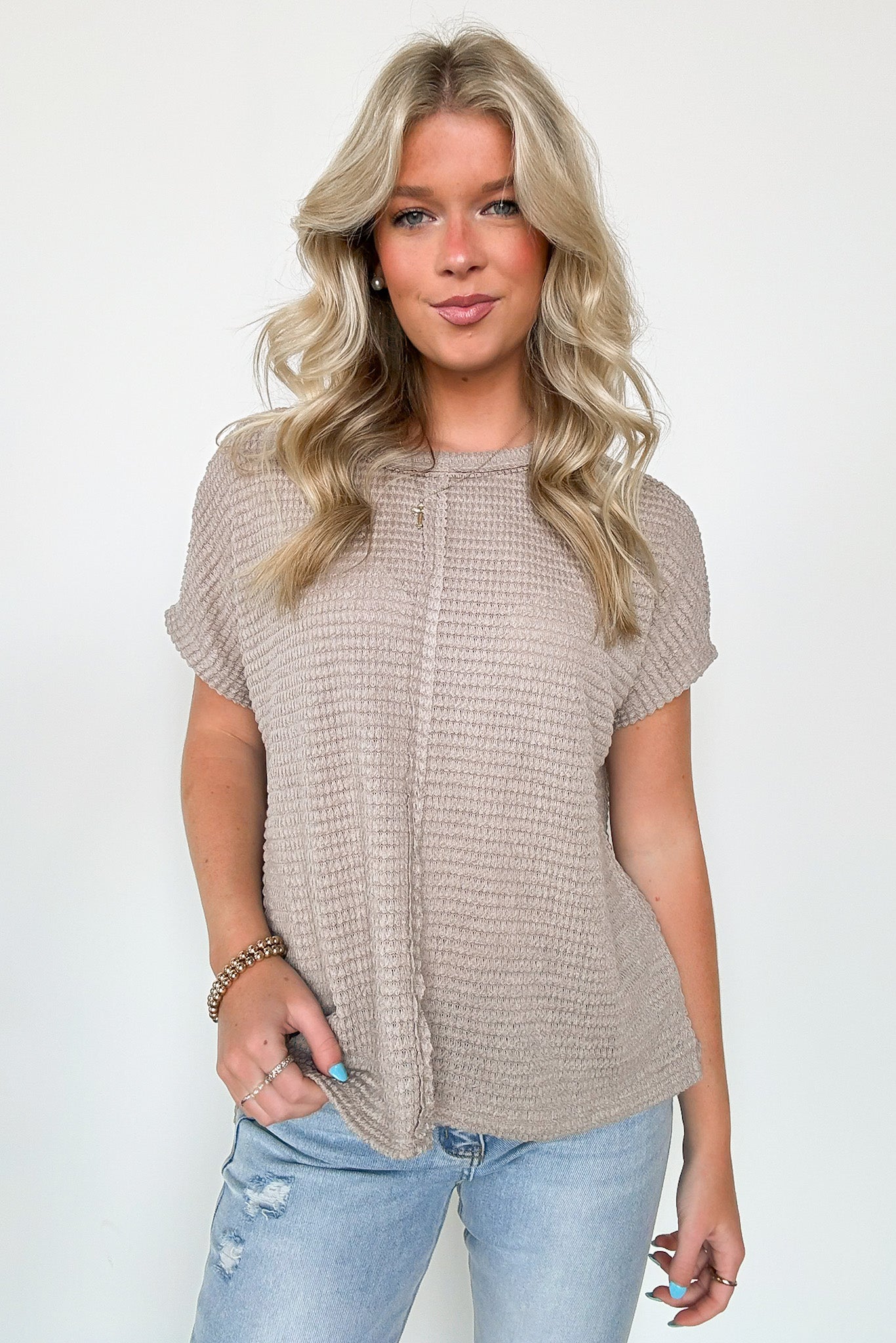 Ash Mocha / SM Viana Jacquard Open Knit Dolman Top - BACK IN STOCK - Madison and Mallory