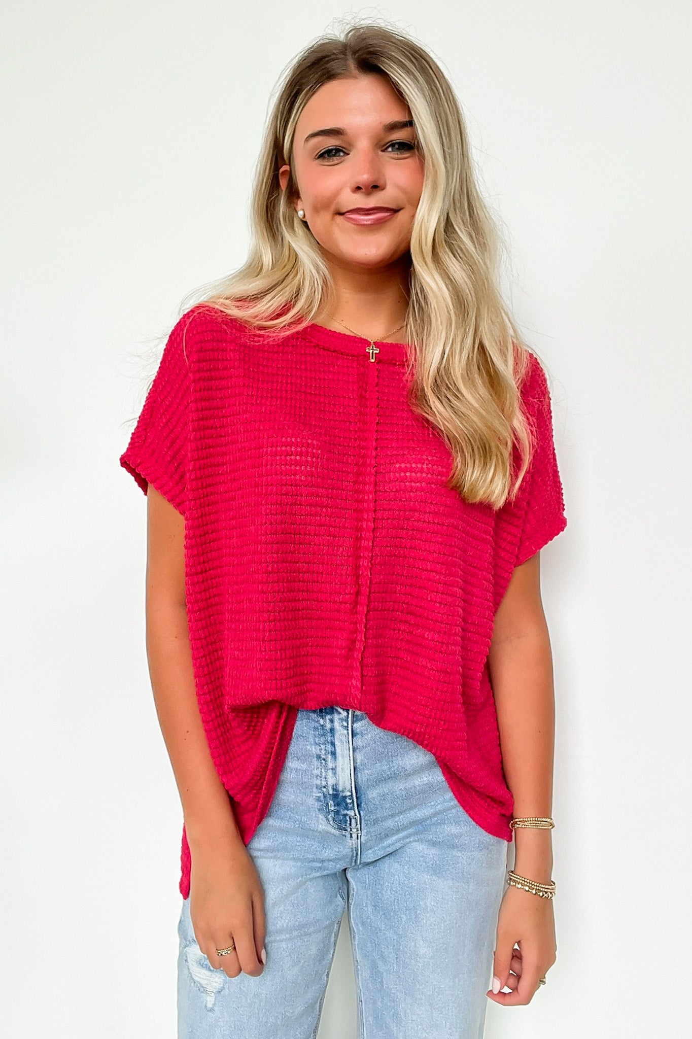 Viva Magenta / SM Viana Jacquard Open Knit Dolman Top - BACK IN STOCK - Madison and Mallory