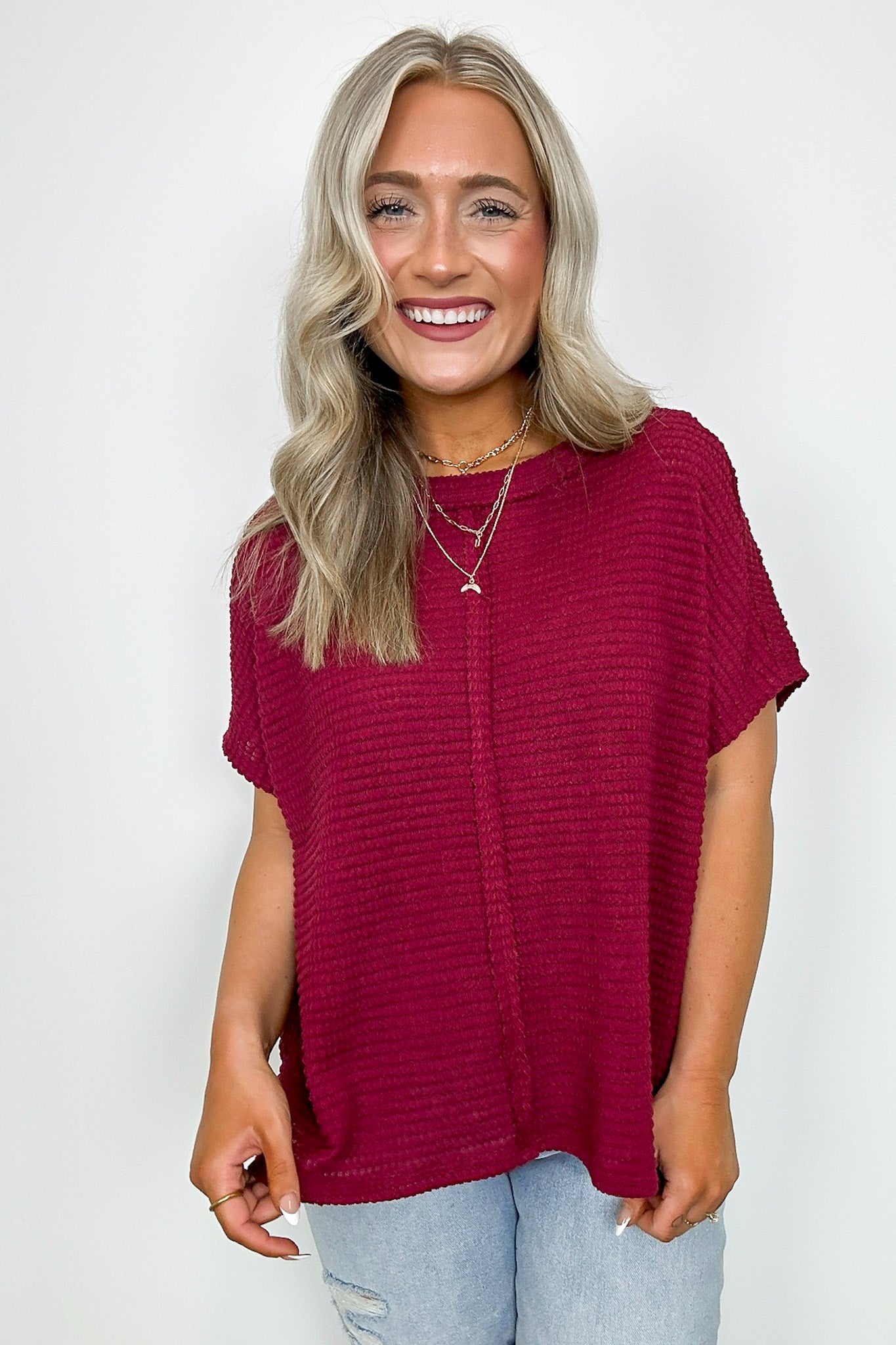 Cabernet / SM Viana Jacquard Open Knit Dolman Top - BACK IN STOCK - Madison and Mallory